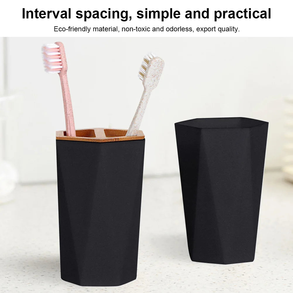 8 Pcs Bathroom Accessories Set with Cup Holder Dish Dispenser Bin Brush (Black)
