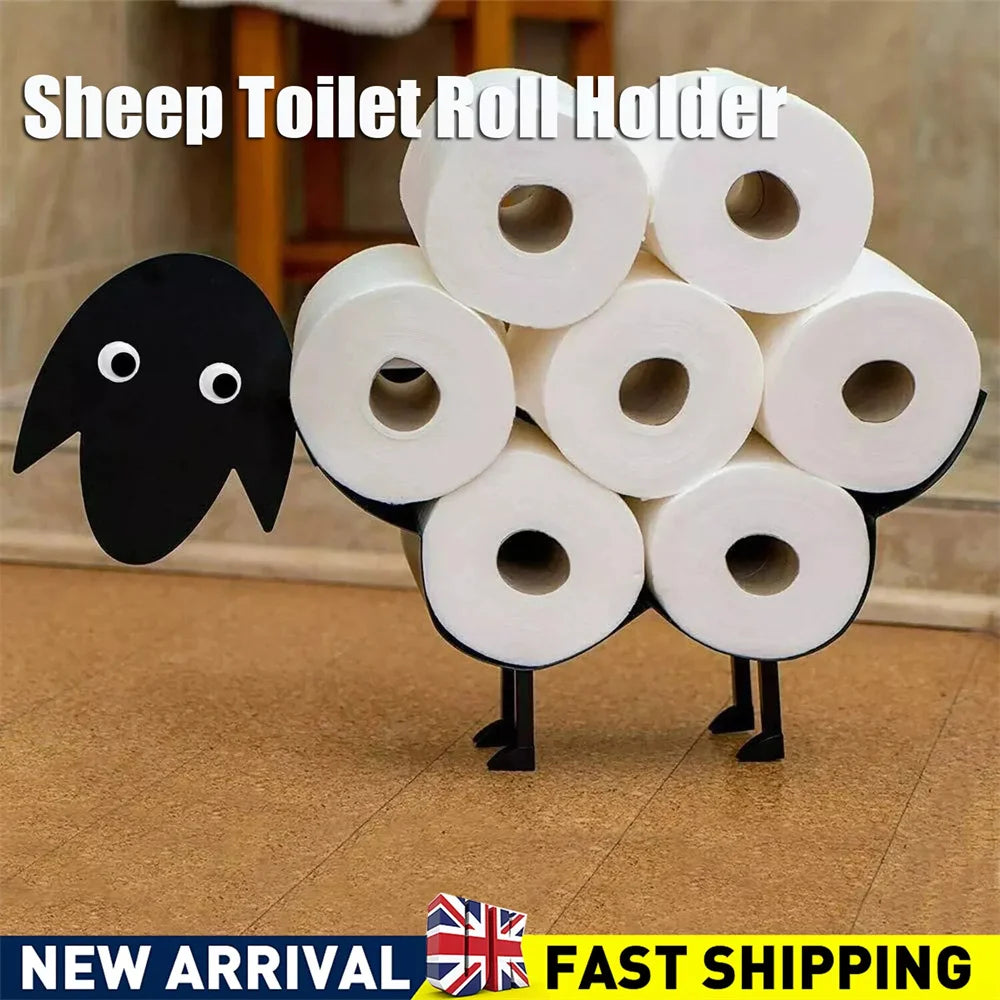 Toilet Paper Roll Holder Wall Mount Storage Stand Sheep Shape Black Metal Towel Roll Dispenser Toilet Tissue Rack for Bathroom