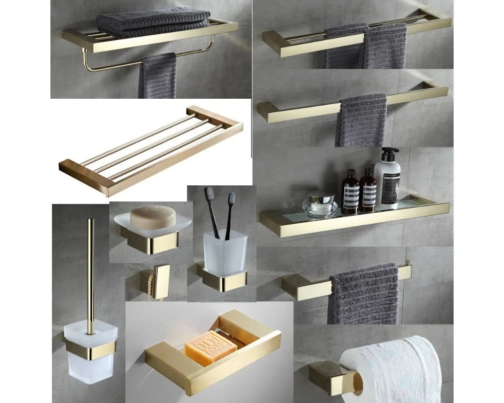 304 stainless steel brushed gold towel rack Hardware bathroom pendant Bathroom rack Bath towel rack
