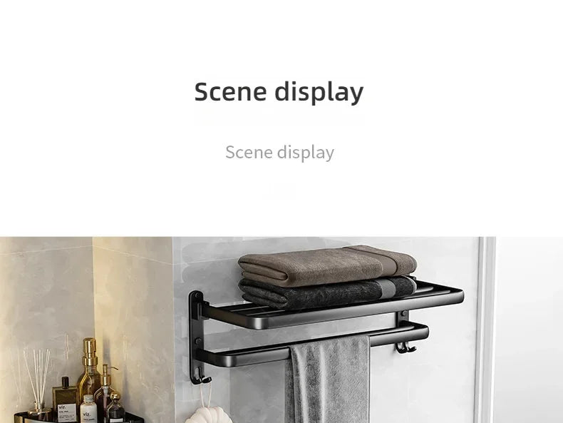 Popular Style 40/50CM Bathroom Self-Adhesive Wall Mount Bathroom Waterproof and Rust Proof Storage Shelf with Hook Towel Holder