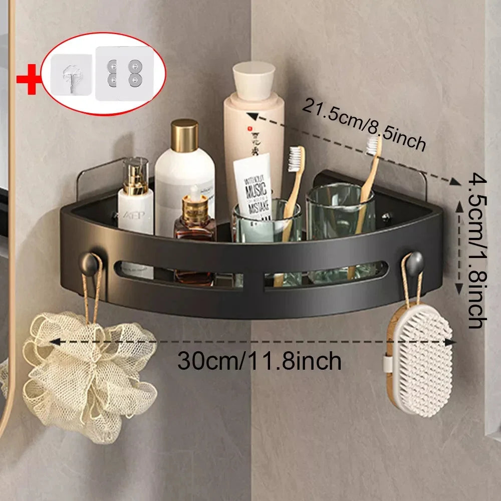 3PCS Bathroom Corner Shelf with Plastic Hook Towel Bar No Drill Space Shower Shampoo Holder Storage Rack Bathroom Organizer