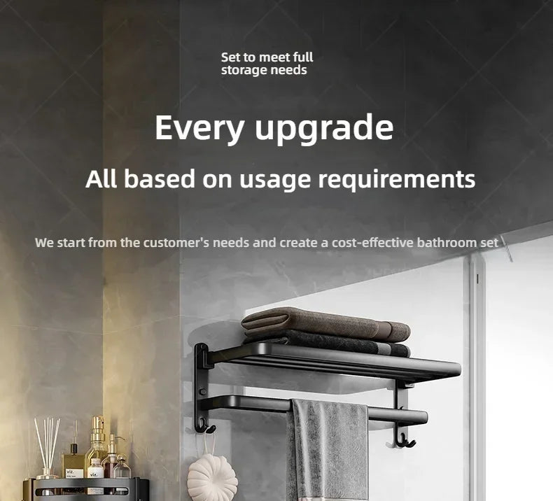 Popular Style 40/50CM Bathroom Self-Adhesive Wall Mount Bathroom Waterproof and Rust Proof Storage Shelf with Hook Towel Holder