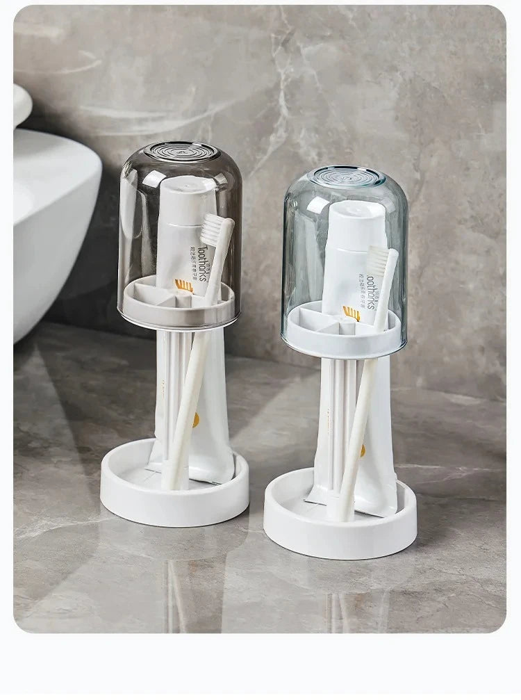 Hygienic Toothbrush Organizer with Protective Lid Ventilated Plastic Bathroom Cup Holder Multifunctional Countertop Storage