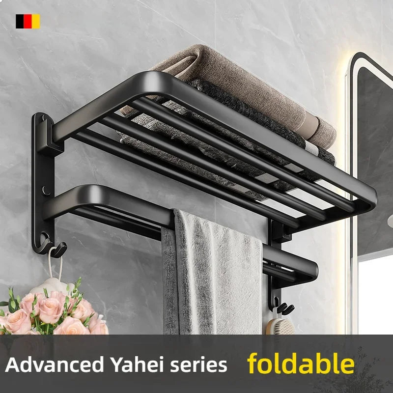 Popular Style 40/50CM Bathroom Self-Adhesive Wall Mount Bathroom Waterproof and Rust Proof Storage Shelf with Hook Towel Holder