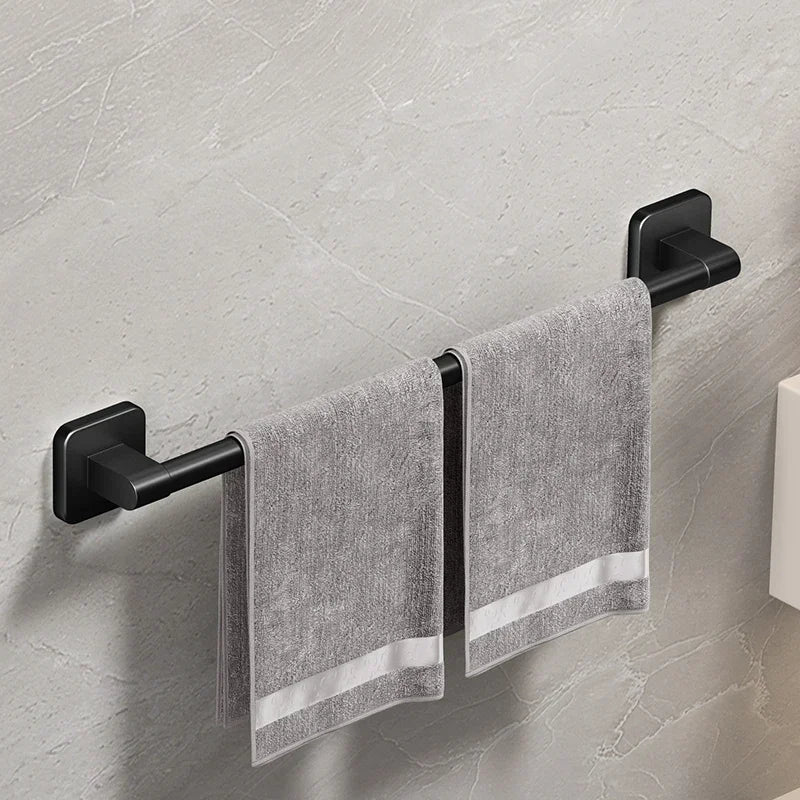 Bathroom Towel Holder White Without Drilling Bathroom Black Towel Rack TowelBar Self-Adhesive Bathroom Towel Rack TowelRail