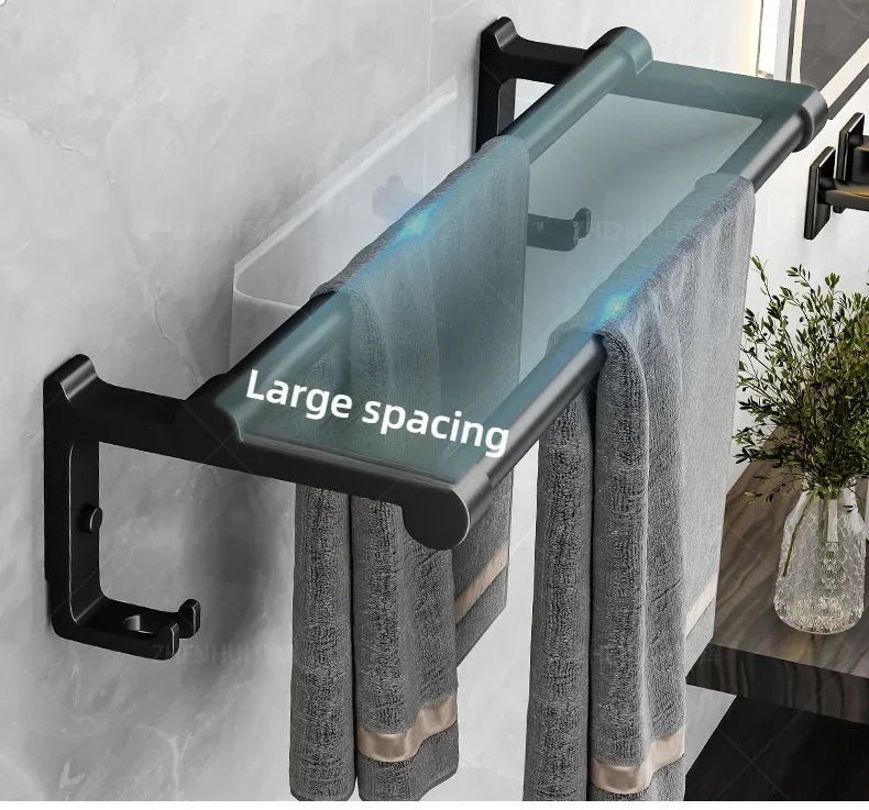 Popular Style 40/50CM Bathroom Self-Adhesive Wall Mount Bathroom Waterproof and Rust Proof Storage Shelf with Hook Towel Holder