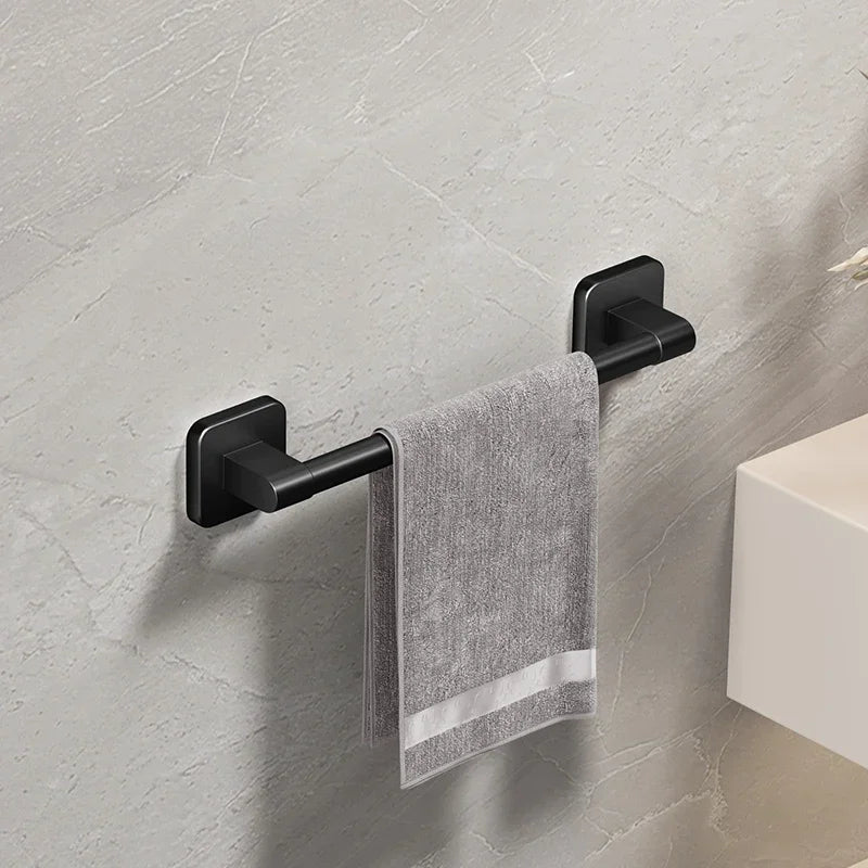 Bathroom Towel Holder White Without Drilling Bathroom Black Towel Rack TowelBar Self-Adhesive Bathroom Towel Rack TowelRail