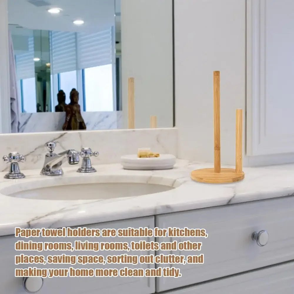 Wood Paper Towel Holder Durable Anti-Skid Tissue Vertical Stand Rack Hook For Kitchens Bathrooms Living Rooms Restaurant