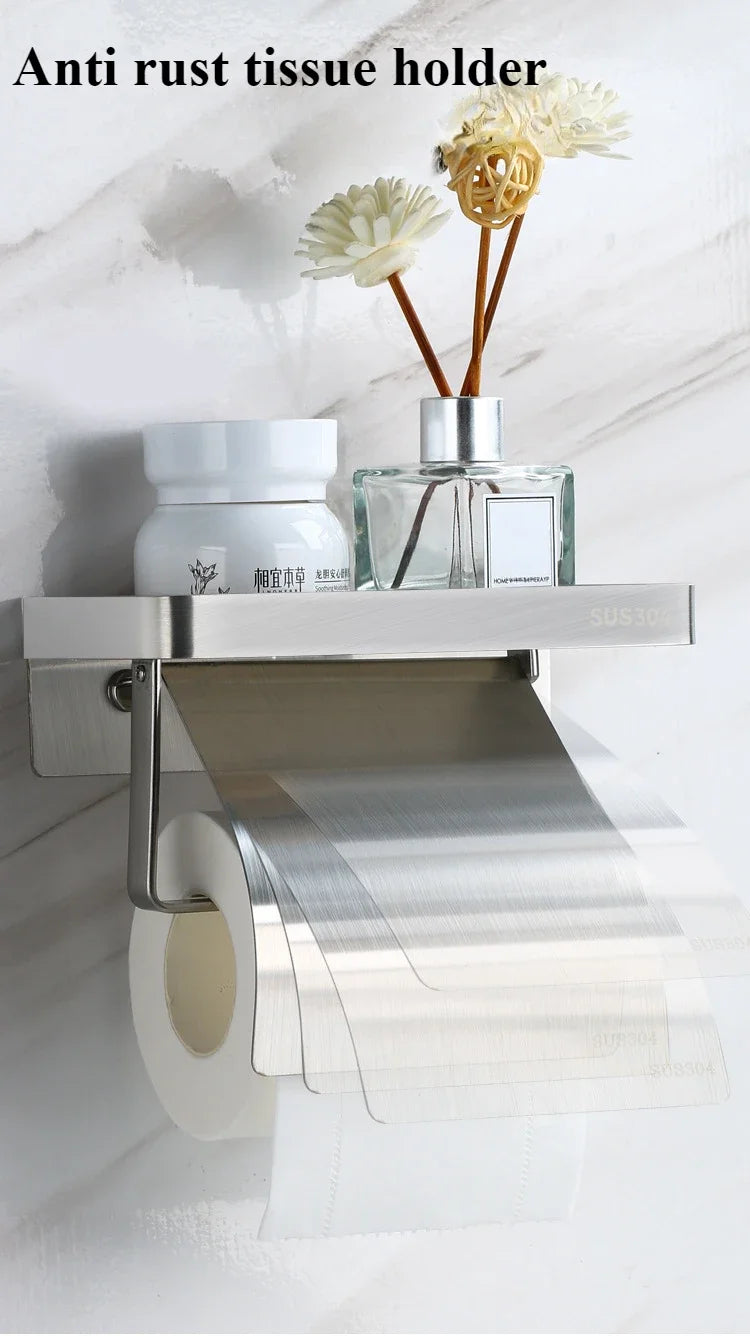 Bathroom 304 stainless steel tissue holder, two installation methods for toilet paper roll holder