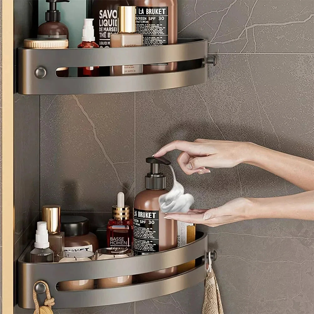 3PCS Bathroom Corner Shelf with Plastic Hook Towel Bar No Drill Space Shower Shampoo Holder Storage Rack Bathroom Organizer