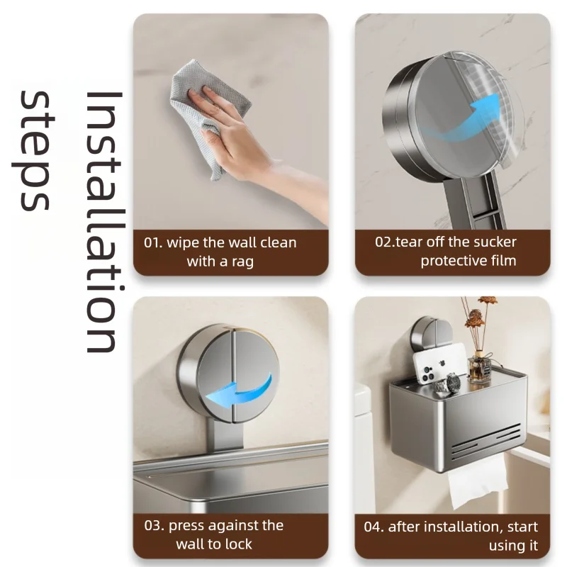 YUTOKO Suction Cup Toilet Paper Holder with Drawer, Wall Mounted Tissue & Towel Storage Box for Bathroom Living Room