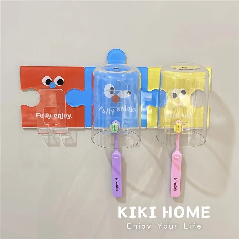 Wall Mounted Toothbrush Holder with Cups – No-Drill Family Set for 4 | Bathroom Storage Rack for Electric Toothbrushes