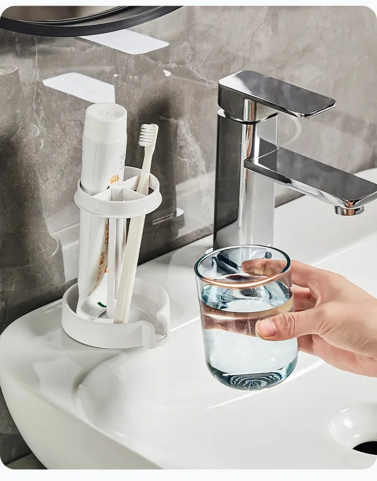 Hygienic Toothbrush Organizer with Protective Lid Ventilated Plastic Bathroom Cup Holder Multifunctional Countertop Storage