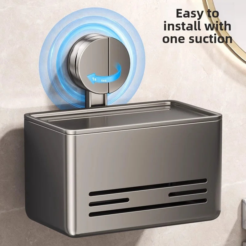 YM Suction Cup Toilet Paper Holder with Drawer, Wall Mounted Tissue & Towel Storage Box for Bathroom Living Room