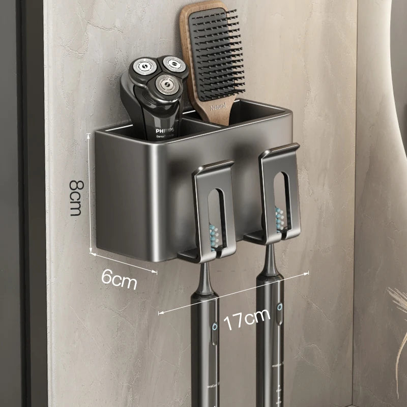 Multi-Function Toothbrush Cup Holder Punch-Free Toothpaste Holder Wall-Mounted Bathroom Storage Box Mouthwash Cup Holder