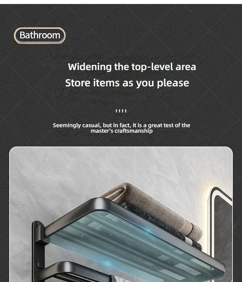 Popular Style 40/50CM Bathroom Self-Adhesive Wall Mount Bathroom Waterproof and Rust Proof Storage Shelf with Hook Towel Holder