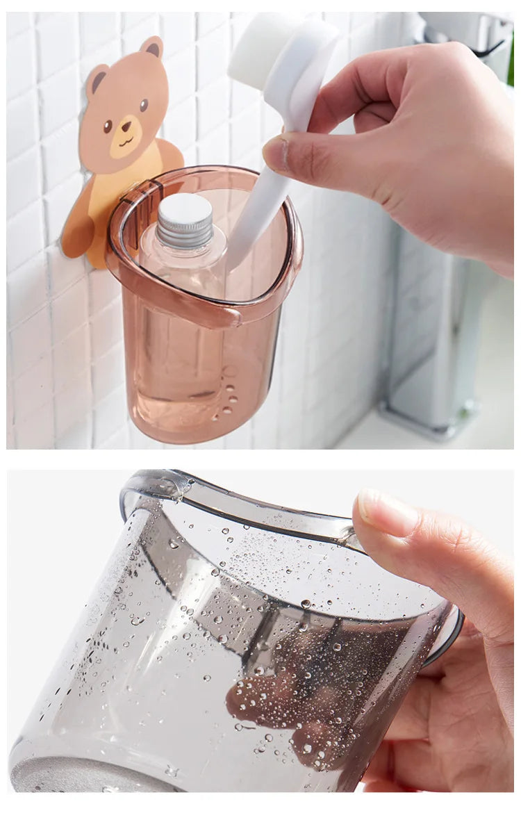 New Toothbrush Holder Adorable Bear Hug Storage Cup Wall-mounted Drain Design Easy Organization Toothbrush Cup Bathroom Supplies