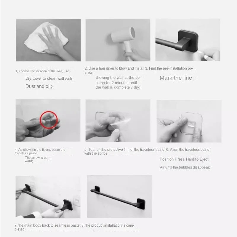 Bathroom Towel Holder Without Drilling Bathroom Black Towel Rack Towel Bar Self-Adhesive Bathroom Towel Rack Towel Rail