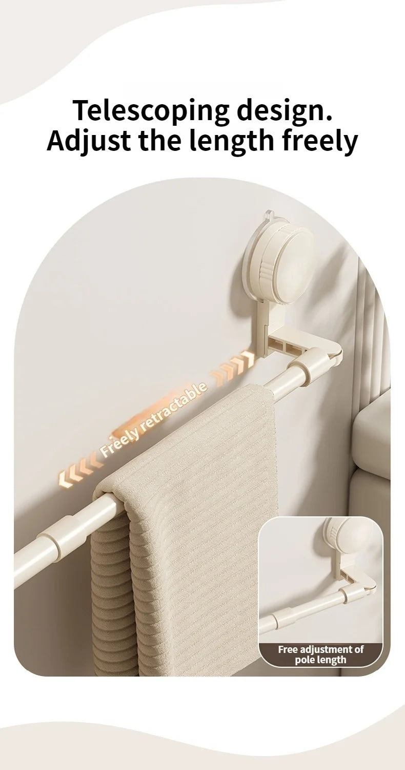 Extendable Rod Kitchen Hook Suction Cup Towel Rack Bathroom Retractable Towel Pole Storage Rack Bathroom Towel Storage Bar