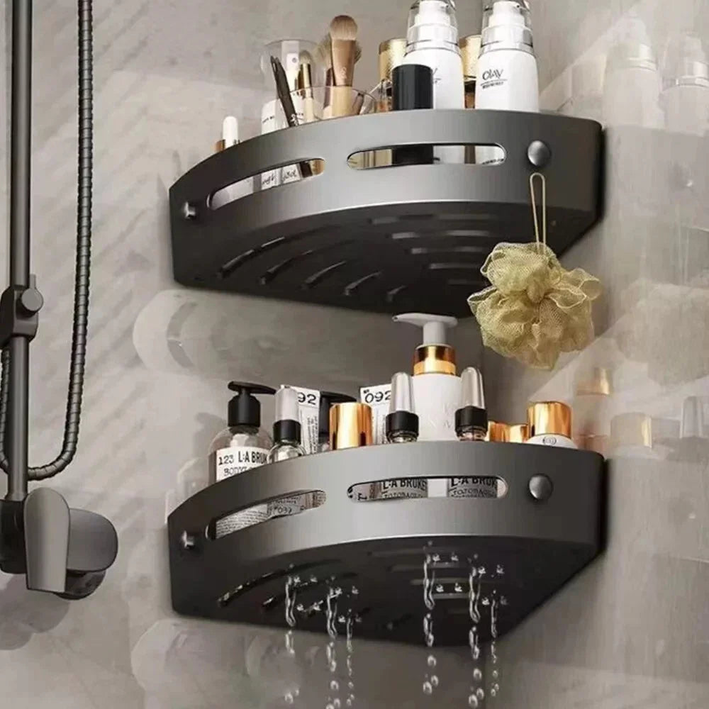 3PCS Bathroom Corner Shelf with Plastic Hook Towel Bar No Drill Space Shower Shampoo Holder Storage Rack Bathroom Organizer