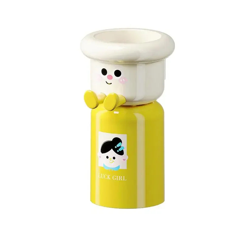 Cartoon Magnetic Toothbrush Holder Punch-Free Upside down Wall Mounted Bathroom Storage Rack Gargle Cup Organizer