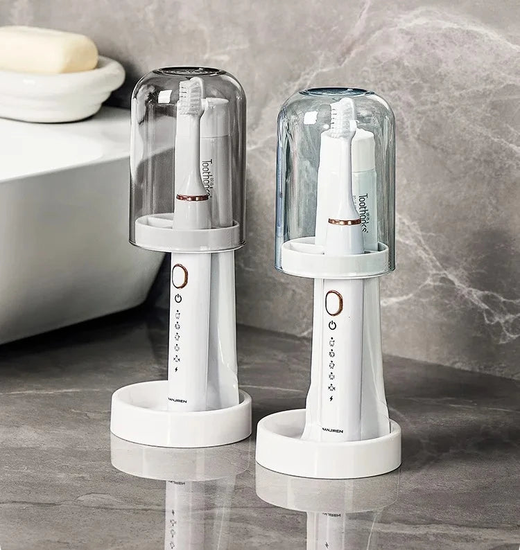 Hygienic Toothbrush Organizer with Protective Lid Ventilated Plastic Bathroom Cup Holder Multifunctional Countertop Storage