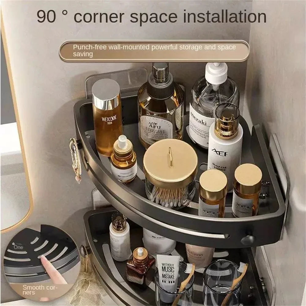 3PCS Bathroom Corner Shelf with Plastic Hook Towel Bar No Drill Space Shower Shampoo Holder Storage Rack Bathroom Organizer