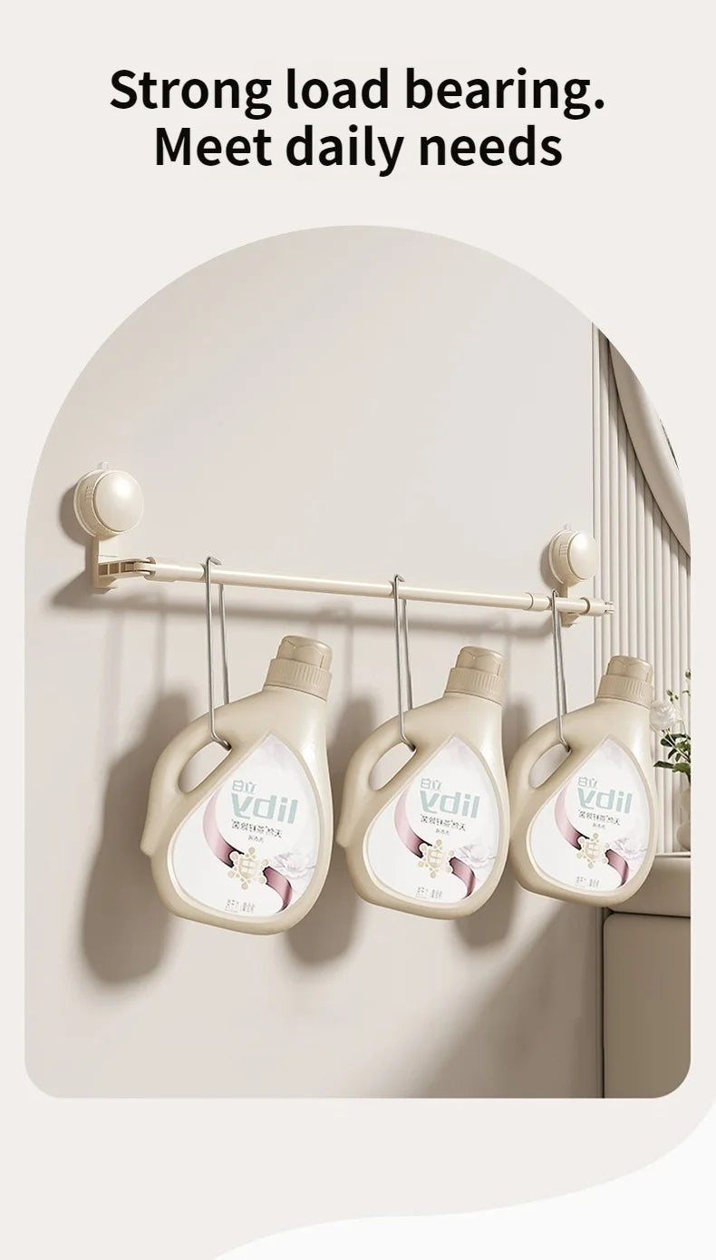 Extendable Rod Kitchen Hook Suction Cup Towel Rack Bathroom Retractable Towel Pole Storage Rack Bathroom Towel Storage Bar