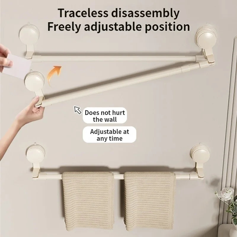 Extendable Rod Kitchen Hook Suction Cup Towel Rack Bathroom Retractable Towel Pole Storage Rack Bathroom Towel Storage Bar