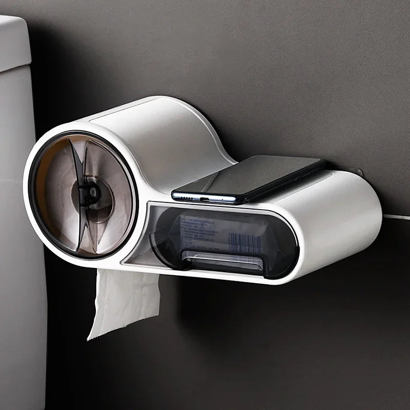 Portable Toilet Paper Holder Household Storage Rack Toilet Paper Holder Bathroom Wall-mounted Waterproof Storage Tissue Box