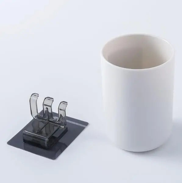 2pcs Toilet Punch-free Shelf Wall-mounted Toothbrush Cup Holder Simple Mouthwash Cup Holder Black Toothbrush Holder