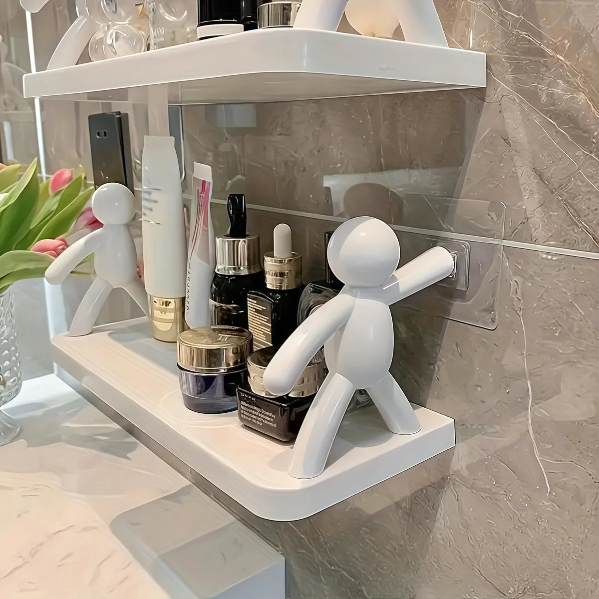 1Pc Self-adhesive Bathroom Shelf Shower Towel Storage Rack Plastic Cosmetic Toilet Organizer Home Decor Kitchen