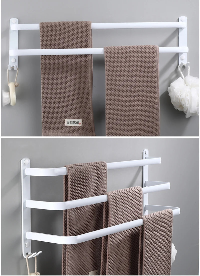 SHBSHAIMY Space Aluminum Towel Hanger Wall Mounted Towel Rack Bathroom Fashion White Towel Bar Rail Matte White Towel Holder
