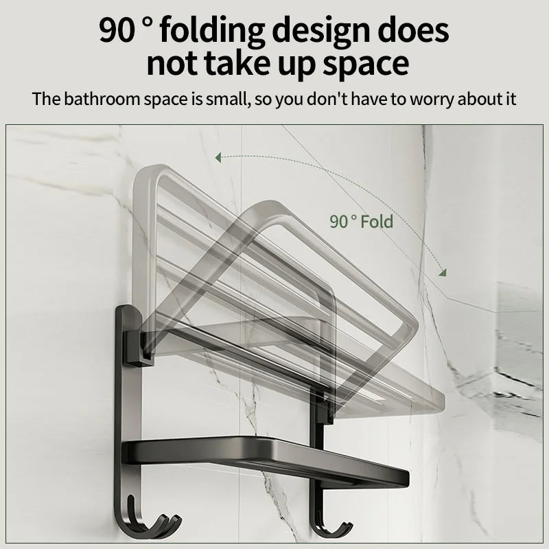 Black Bathroom Wall-Mounted Towel Rack Without Drilling Bathroom Storage Rack Towel Bar Hardware Hanging Pieces