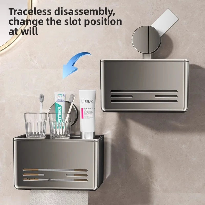 YM Suction Cup Toilet Paper Holder with Drawer, Wall Mounted Tissue & Towel Storage Box for Bathroom Living Room