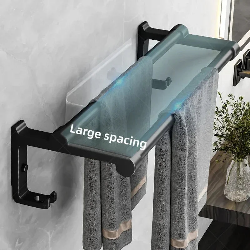 Popular Style 40/50CM Bathroom Self-Adhesive Wall Mount Bathroom Waterproof and Rust Proof Storage Shelf with Hook Towel Holder