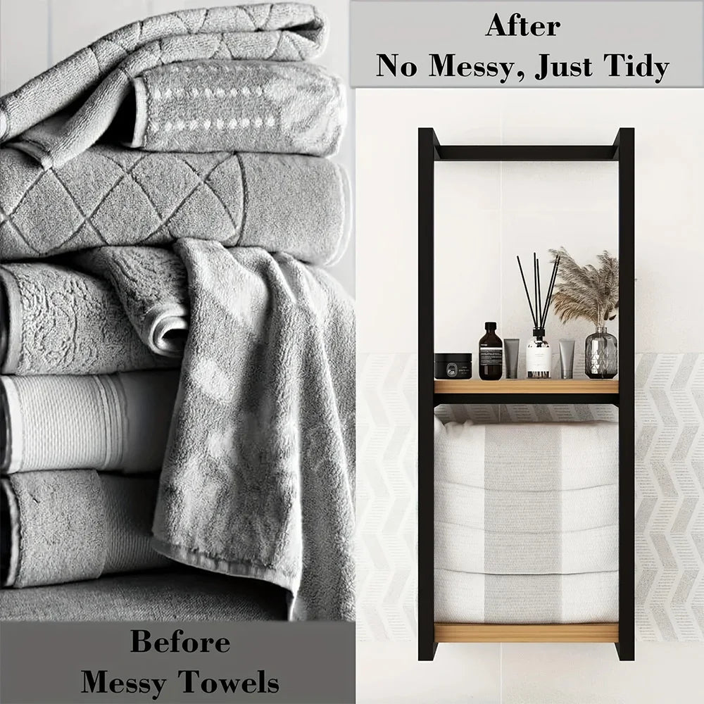 Bathroom Towel Rack Iron Art Towel Holder 2 Layers Bath Towel Stand Space-Saving for Home & Bedroom Decor Accessories
