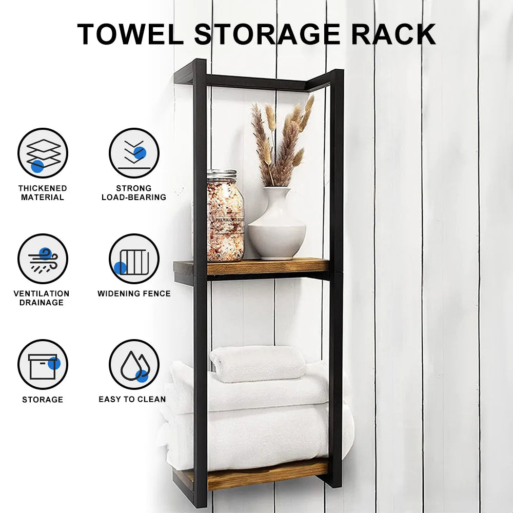 Bathroom Towel Rack Iron Art Towel Holder 2 Layers Bath Towel Stand Space-Saving for Home & Bedroom Decor Accessories