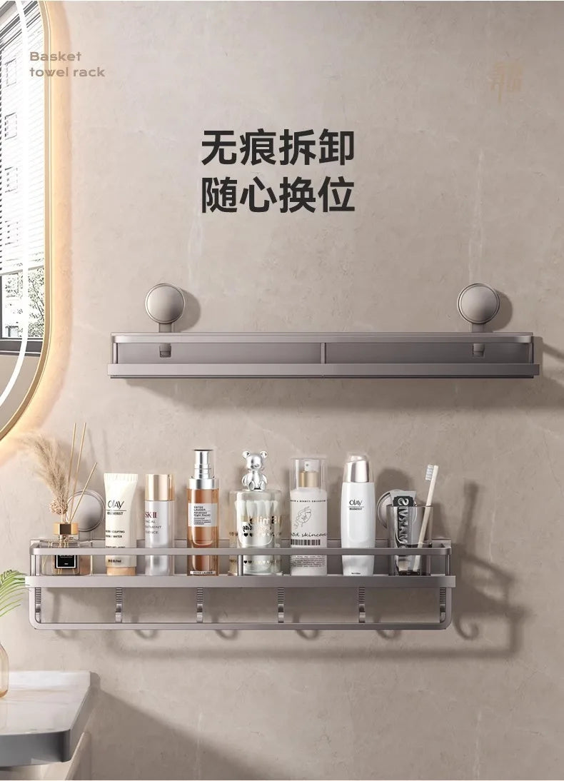 YM Wall Mounted Bathroom Suction Cup Shelf Multi-Purpose Rack Towel Holder for Washbasin Kitchen Storage Organizer