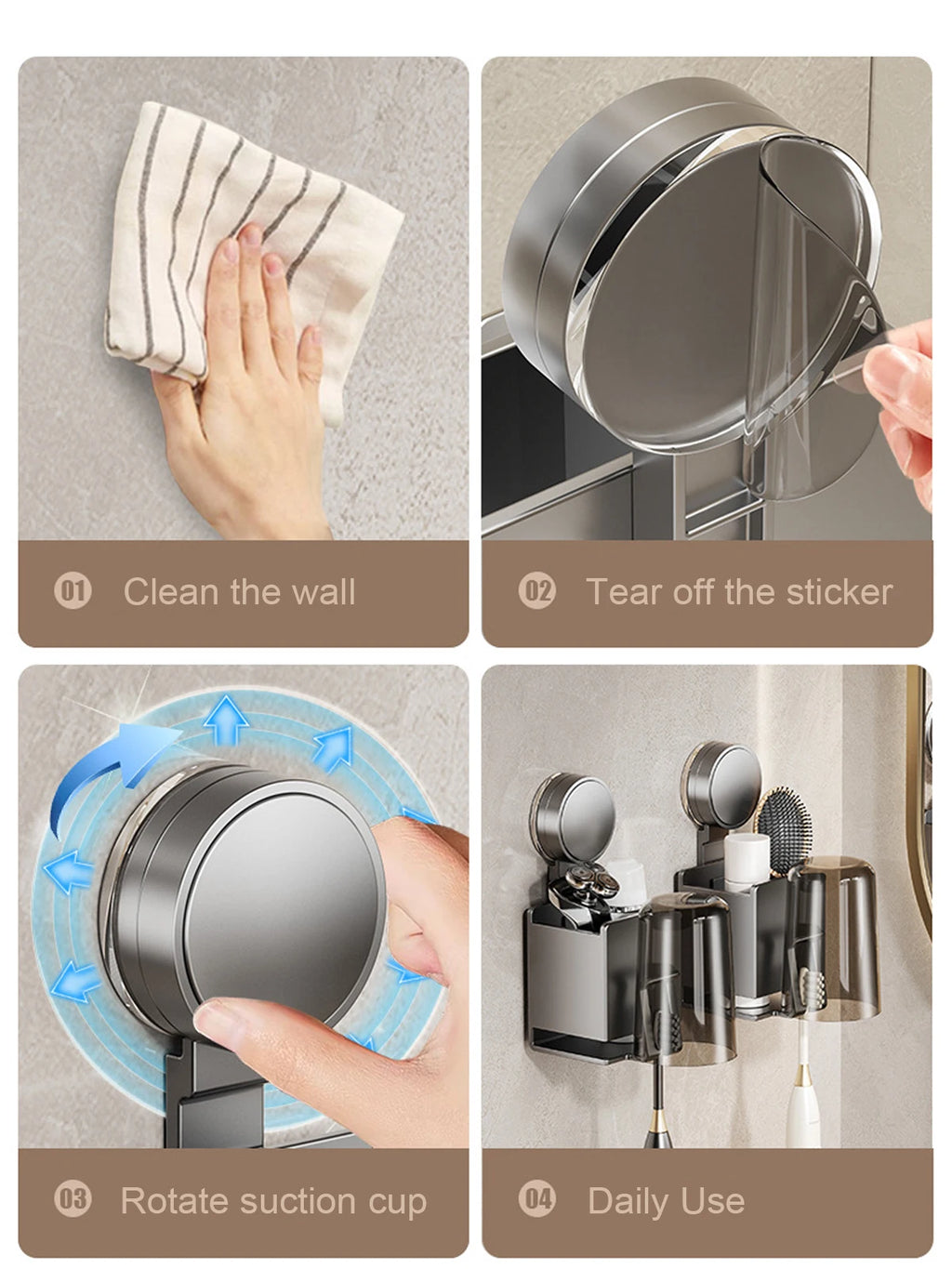 Suction Cup Toothbrush Holder With Squeezer Perforation-free Bathroom Shelf Mouthwash Cup Toothbrush Holder