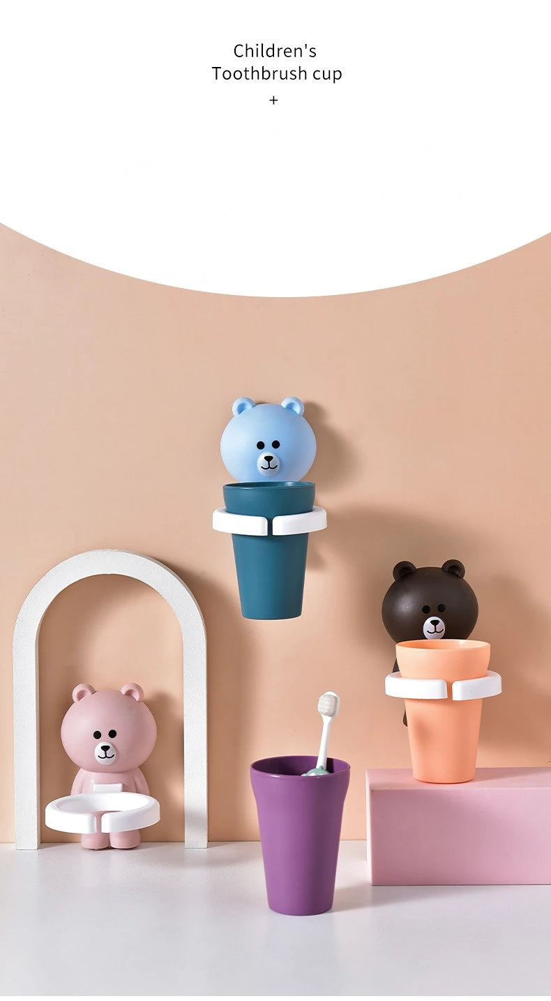 Bathroom Supplies Kids Toothbrush Holder Wall Mount Paste Baby Toothbrushing Cup Safe Non-toxic Wash Cup Strong Anti-Fall