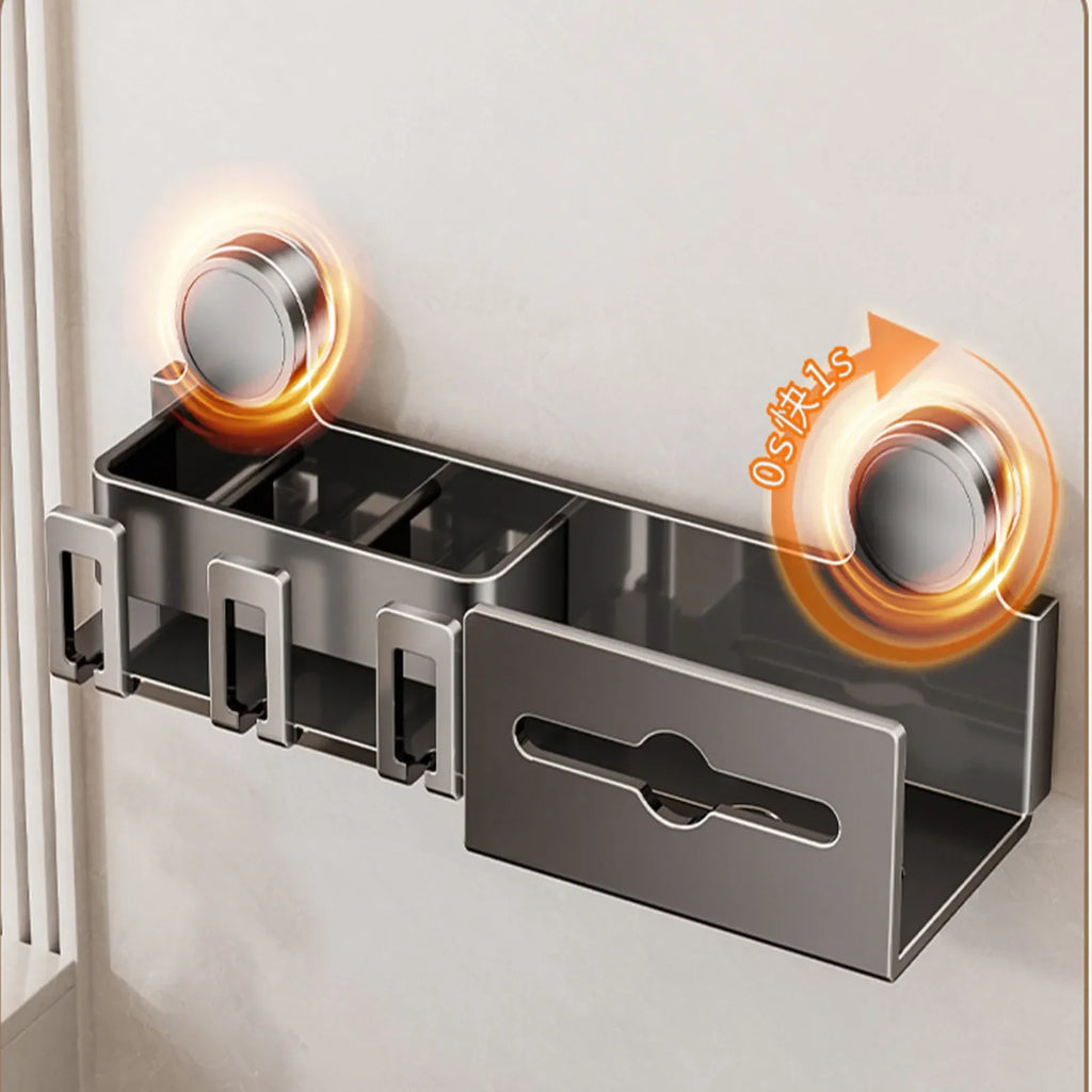 Suction Cup Toothbrush Holder With Paper Towel Holder Wall Mounted Storage Bathroom Shelf Mouthwash Cup Toothbrush Holder