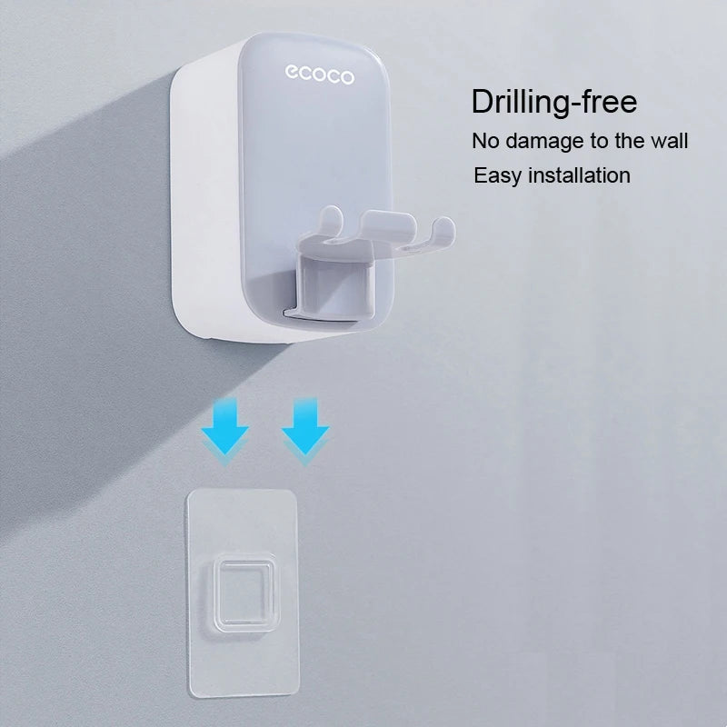 ECOCO Toothbrush Holder and Cup Set Wall Mount Bathroom Accessory Punch Free Mouthwash Holder for Single Home School Student