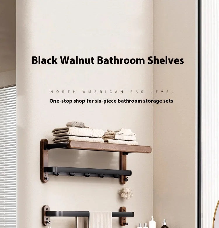 Walnut bathroom towel rack, high-end bath towel storage rack, bathroom shelf, bathroom pendant