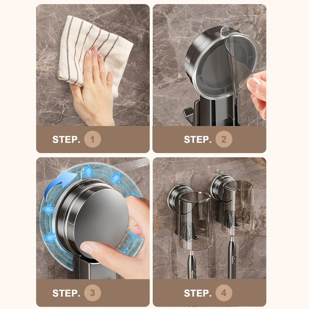 Suction Cup Toothbrush Holder With Squeezer Perforation-free Bathroom Shelf Mouthwash Cup Toothbrush Holder