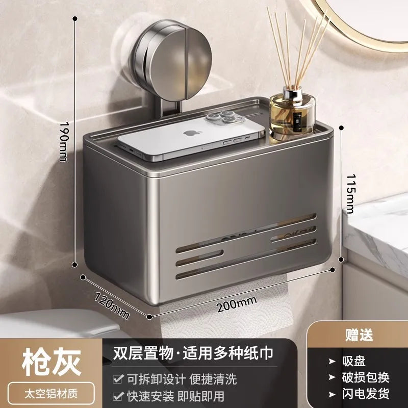 YM Suction Cup Toilet Paper Holder with Drawer, Wall Mounted Tissue & Towel Storage Box for Bathroom Living Room