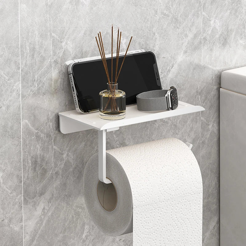 No Punching Toilet Paper Roll Holder Self Adhesive in Bathroom Tissue Paper Holder Plastic Easy Installation Paper Roll Holder