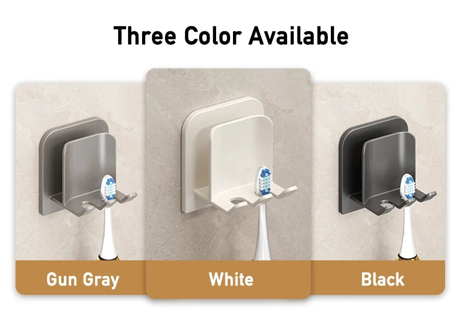 Punch Free Aluminum Wall Mount Toothbrush Holder and Cup Electric Tooth Brush Hold Bathroom Organizer Rack Toothbrushes Storage