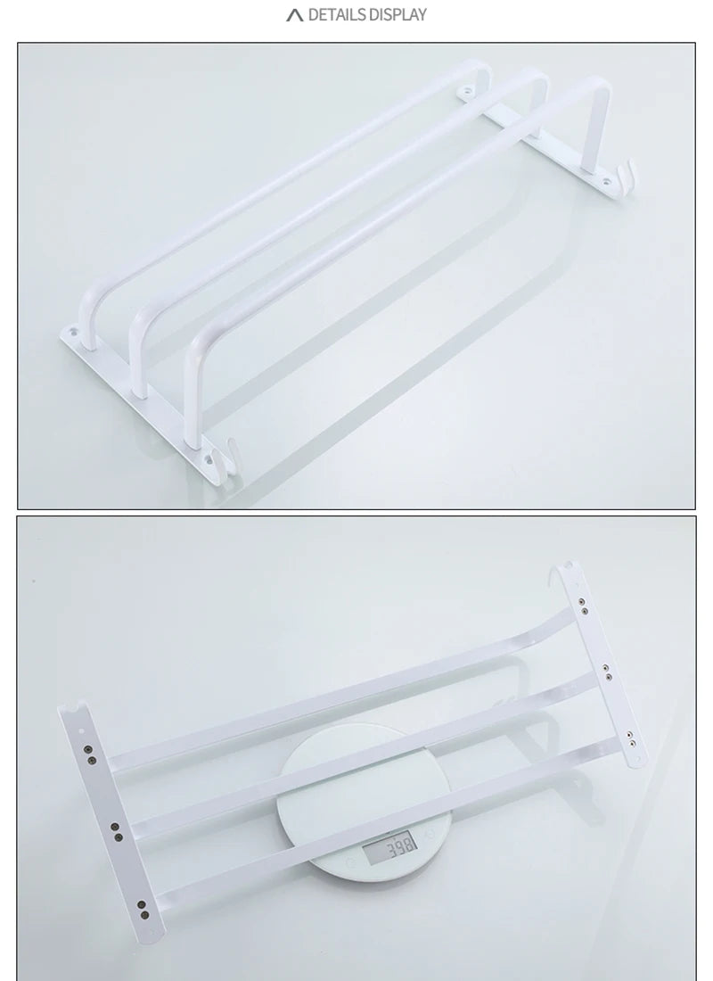 SHBSHAIMY Space Aluminum Towel Hanger Wall Mounted Towel Rack Bathroom Fashion White Towel Bar Rail Matte White Towel Holder