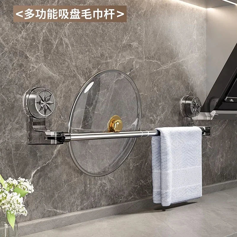YM Adjustable Suction cup towel rack non-perforated toilet wall mounted towel bar bathroom retractable shelf storage rack